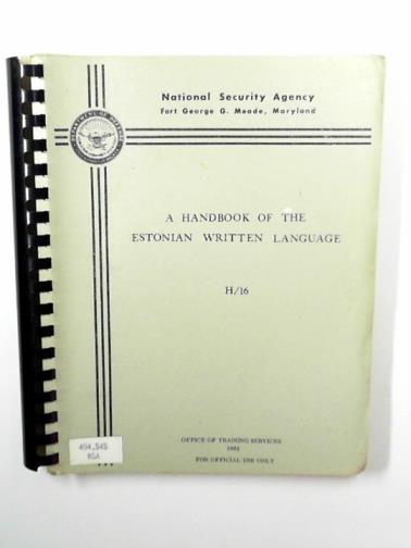 LEINONE, Leslie R. - A Handbook of the Estonian Written Language H/16