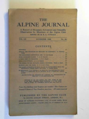 TYNDALE, H.E.G (ed) - The Alpine Journal, vol.LII, no.261, November 1940