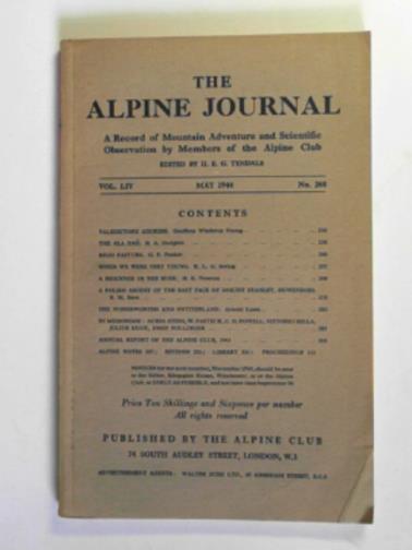 TYNDALE, H.E.G (ed) - The Alpine Journal, vol.LIV, no.268, May 1944