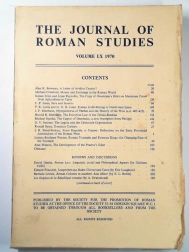 FREDERIKSEN, M.W. (ed) - The Journal of Roman Studies. volume LX (60), 1970