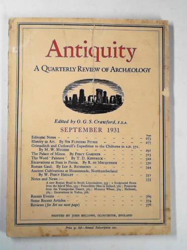 CRAWFORD, O.G.S (ed) - Antiquity: a quarterly review of archaeology, vol.V, no.19, September 1931