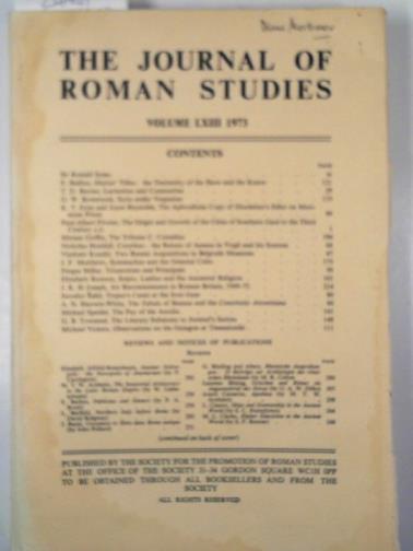 FREDERIKSEN, M.W. (ed) - The Journal of Roman Studies, volume LXIII (63), 1973