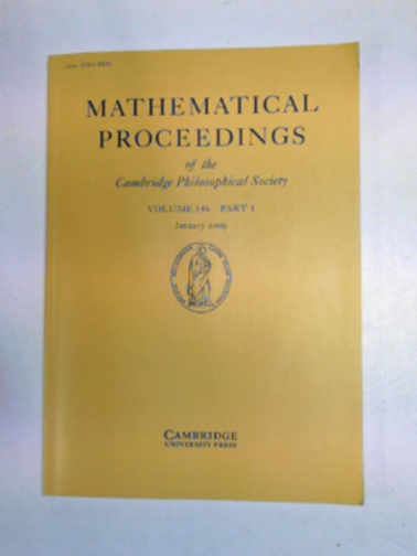 PATERNAIN, G.P. (ed) - Mathematical Proceedings of the Cambridge Philosophical Society, volume 146, part 1, January 2009