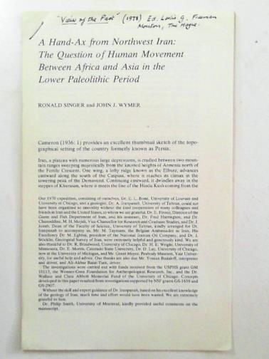 SINGER, Ronald & WYMER, John J - A hand-ax from Northwest Iran: the question of human movement between Africa and Asia in the Lower Paleolithic period