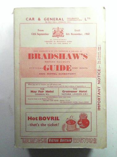  - Bradshaw's British Railway official guide every month from 12th September until  6th November, 1960 (no. 1514)